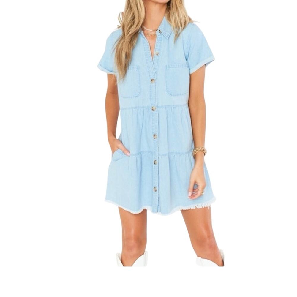 Show Me Your Mumu Birmingham Jean Dress Button Down Size Large 100% Cotton